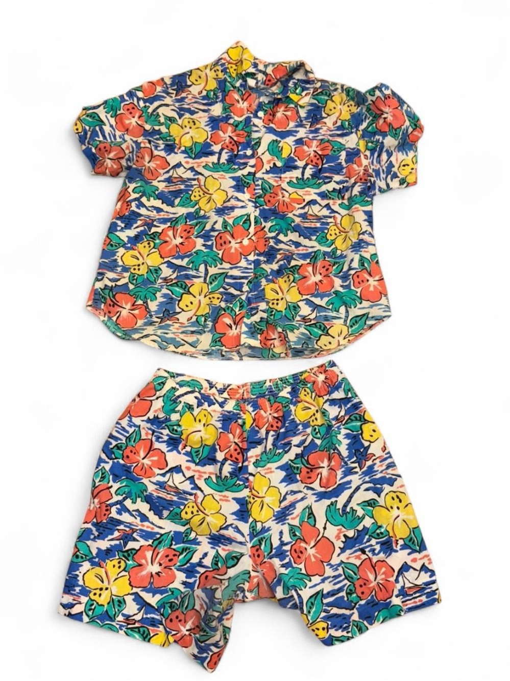Vintage French navy set Tropical Floral Two-Piece Set - Bright Multi